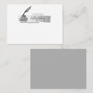 Tarjeta Pequeña Esbozo Faux Silver Quill Pen Script