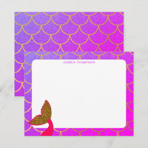 Tarjeta Pequeña Escamas de Sirena Doradas Brillo Rosa Purpura Niño