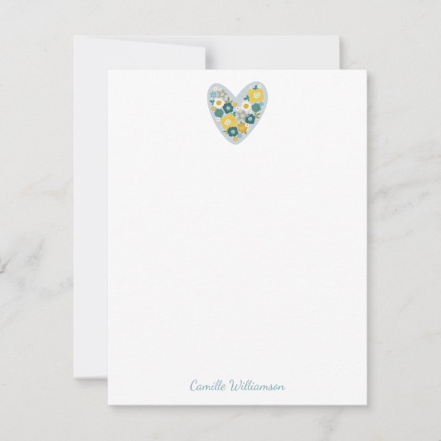 Tarjeta Pequeña Escandinavia Folk Floral Corazón Azul Personalizad (Anverso)