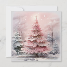 Tarjeta Pequeña Escena de árbol de navidad rosa acuarela
