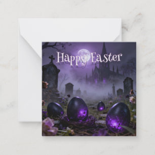 Tarjeta Pequeña Escena oscura de Pascua gótica con huevos brillant