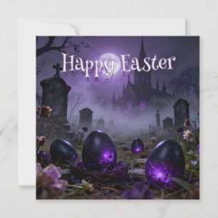 Tarjeta Pequeña Escena oscura de Pascua gótica con huevos brillant