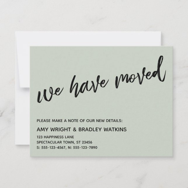 Tarjeta Pequeña Escritura A Mano Casual Que Hemos Movido La Invita (Anverso)