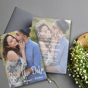 Tarjeta Pequeña escritura a mano elegante 2 fotos guardar la tarje