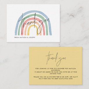 Tarjeta Pequeña escritura moderna arco iris ducha bebé gracias