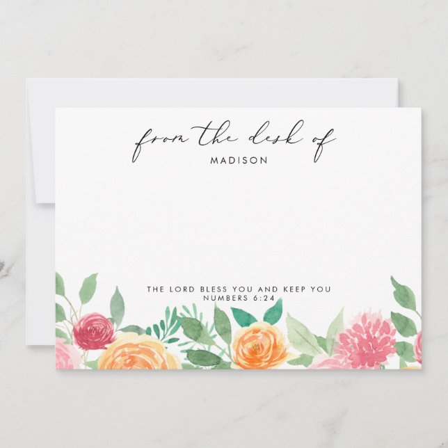 Tarjeta Pequeña Escritura personalizada de floral rosa y naranja (Anverso)