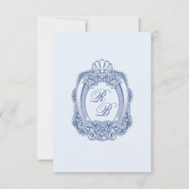 Tarjeta Pequeña Escudo barroco Boda de Iniciales Azules Francesas