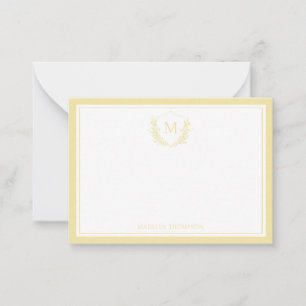 Tarjeta Pequeña Escudo floral de doble borde amarillo monograma cl