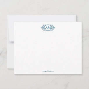 Tarjeta Pequeña Escudo Royal Monogram Naval Azul personalizado