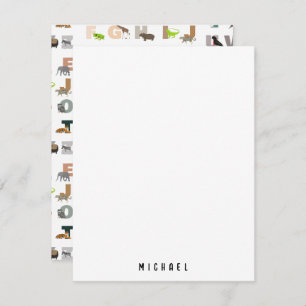 Tarjeta Pequeña Escuela Cute Alphabet ABC Animals Custom Name Scho