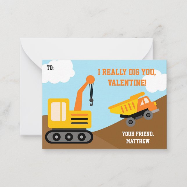 Tarjeta Pequeña Escuela de construcción de niños San Valentín (Anverso)