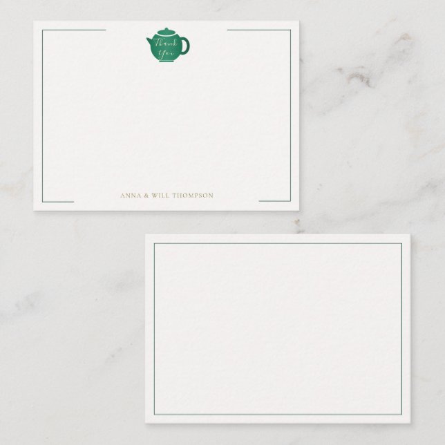 Tarjeta Pequeña Esmeralda Oro Tea Pot Elegante pareja de bodas (Anverso / Reverso)