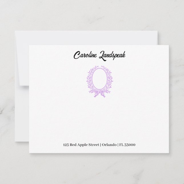 Tarjeta Pequeña Espejo morado floral monogramado (Anverso)