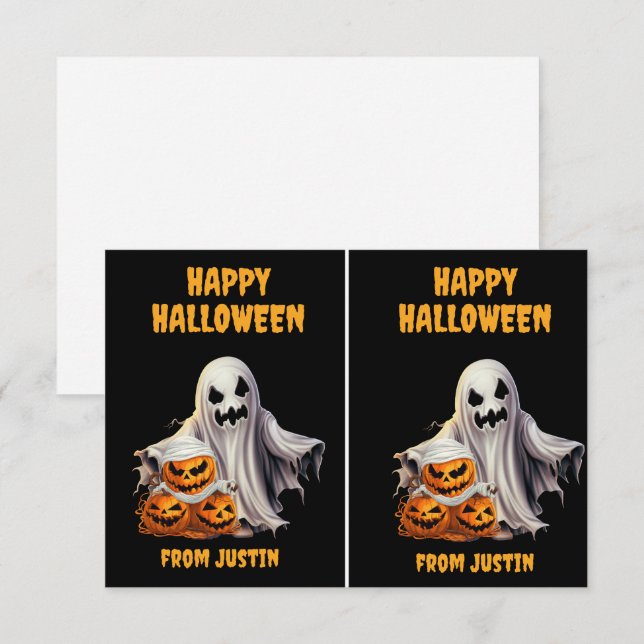 Tarjeta Pequeña Espeluznante fantasma Jack O' Lanterns Salón de cl (Anverso / Reverso)