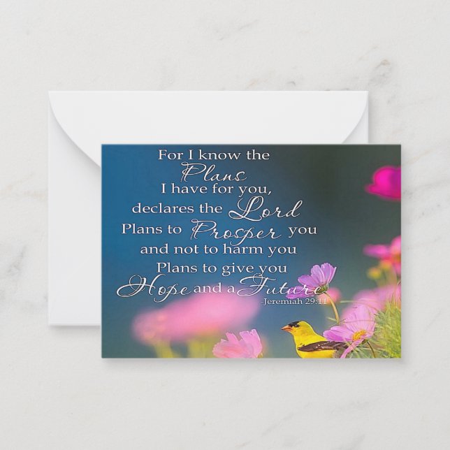 Tarjeta Pequeña Esperanza y futuro  flores y pájaro (Anverso)