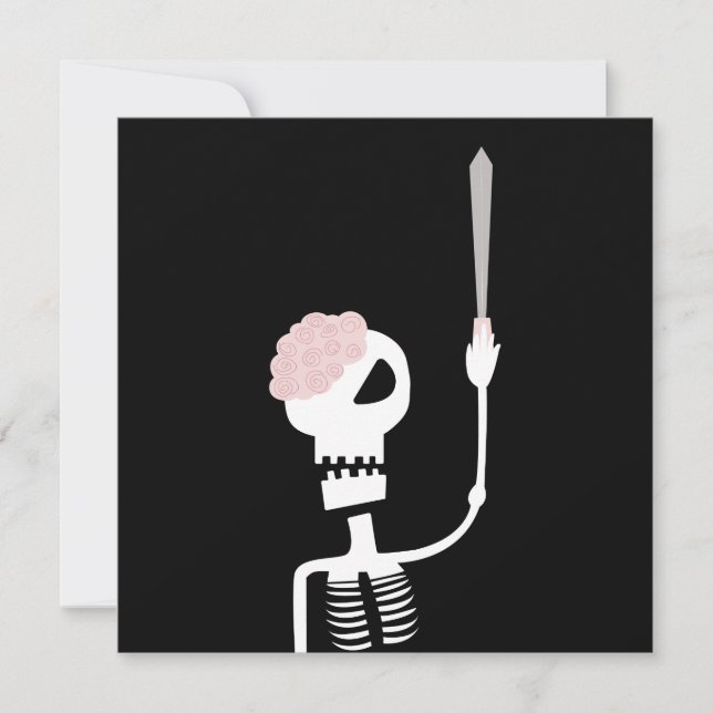 Tarjeta Pequeña esqueleto de Halloween con una espada  (Anverso)