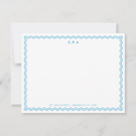 Tarjeta Pequeña Esquina de onda clásica simple azul formal 3 monog