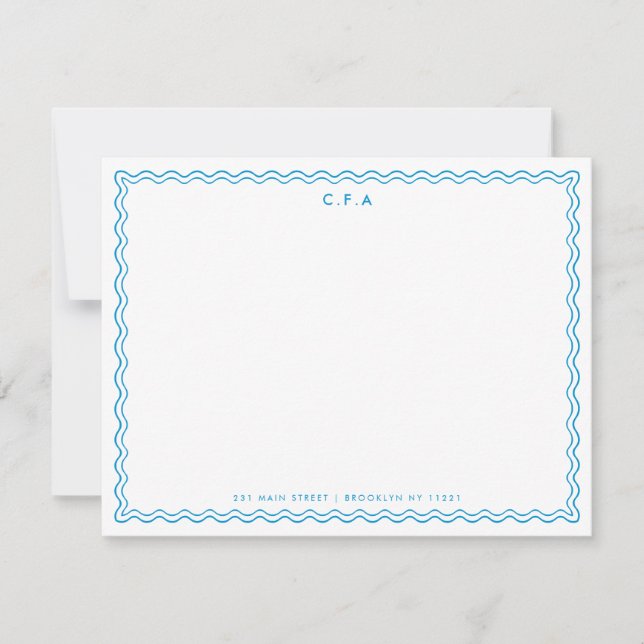 Tarjeta Pequeña Esquina de onda clásica simple azul formal 3 monog (Anverso)