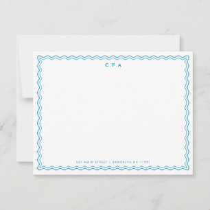 Tarjeta Pequeña Esquina de onda clásica simple azul formal 3 monog
