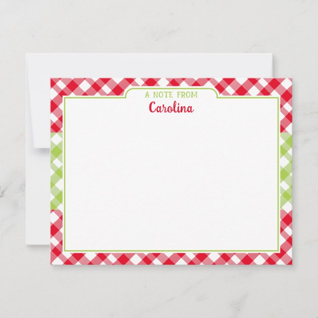 Tarjeta Pequeña Estación de Navidades Preppy de Gingham Verde Rojo (Anverso)