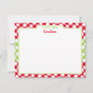 Tarjeta Pequeña Estación de Navidades Preppy de Gingham Verde Rojo
