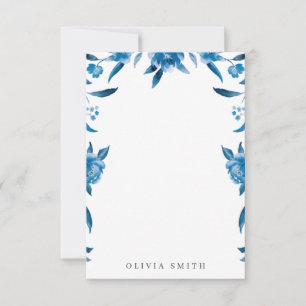 Tarjeta Pequeña Estacionalidad personalizada floral de color azul