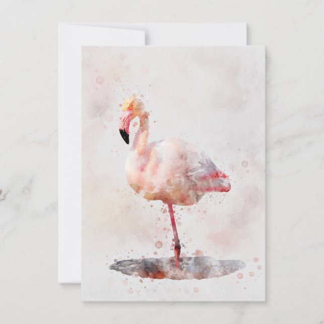 Tarjeta Pequeña Estacionamiento de flamencos rosados - acuarela -  (Anverso)