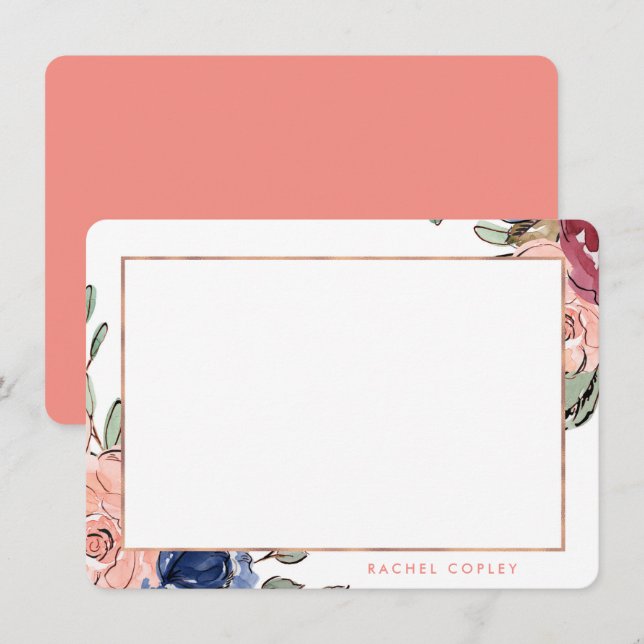 Tarjeta Pequeña Estacionamiento elegante rosa rosa azul floral per (Anverso / Reverso)