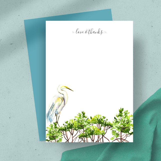 Tarjeta Pequeña Estacionamiento personalizado de aves tropicales d (Thank you card features tropical watercolor art by Victoria Grigaliunas great white heron mangroves)