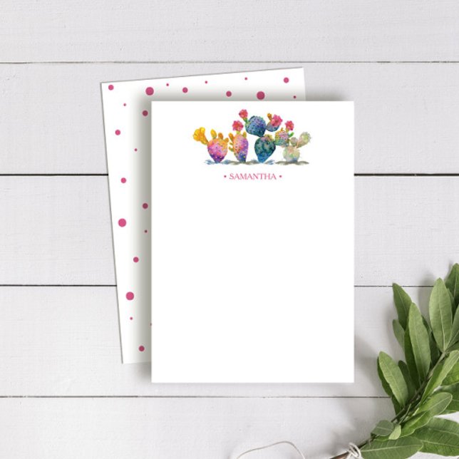 Tarjeta Pequeña Estacionamiento personalizado de Cactus de acuarel (Blank note cards watercolor cactus art personalized with your name.)