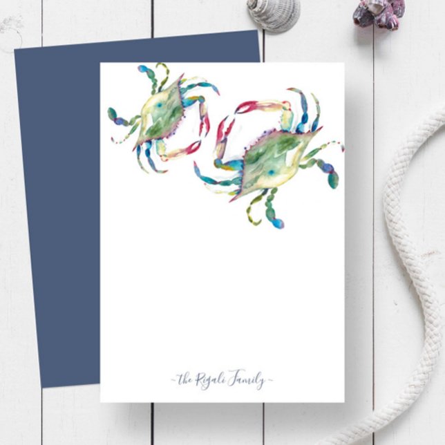Tarjeta Pequeña Estacionamiento personalizado de cangrejo azul acu (Personalized stationery watercolor blue crab art by Victoria Grigaliunas of Do Tell A Belle)