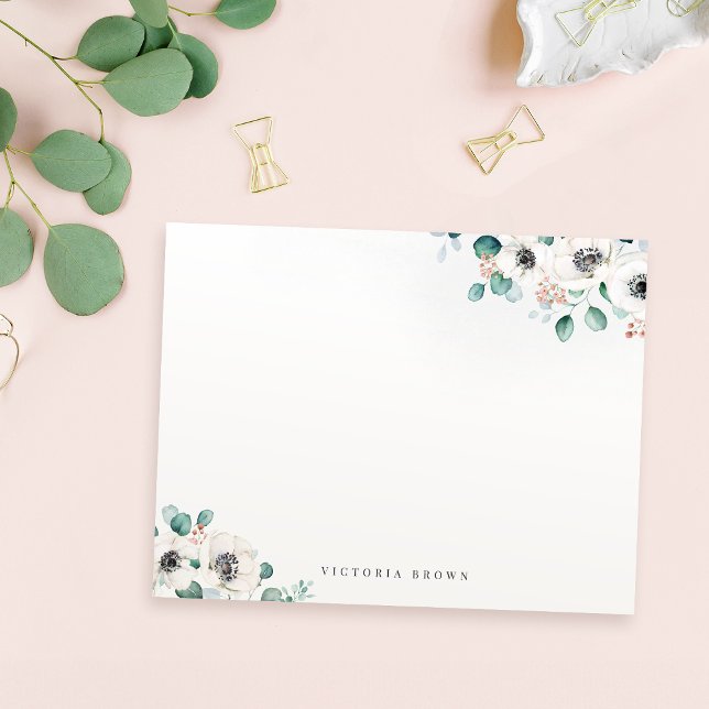 Tarjeta Pequeña Estacionamiento personalizado de Eucalyptus Anemon (Eucalyptus Anemone Floral Personalized Stationery Note Card)