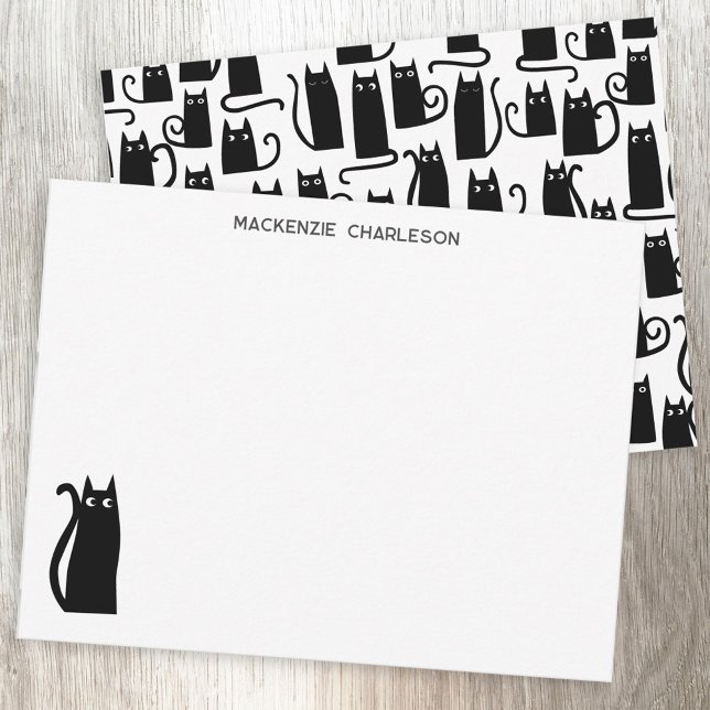 Tarjeta Pequeña Estacionamiento personalizado de gato negro (Fun personalized custom name black cat notecard)