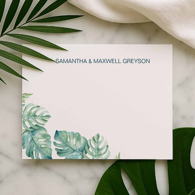 Tarjeta Pequeña Estacionamiento personalizado de la vegetación tro (Personalized notecards designed with hand painted monstera palm leaves. )