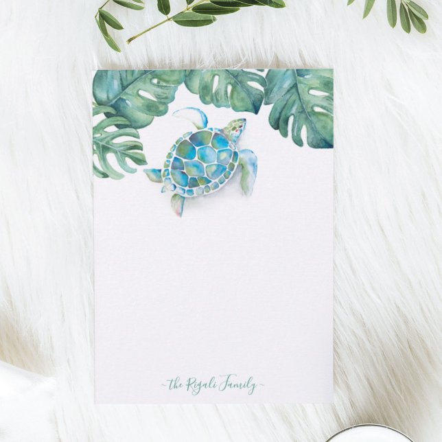Tarjeta Pequeña Estacionamiento personalizado de tortuga marina de (Turtle personal stationery features watercolor tropical art by Victoria Grigaliunas Do Tell A Belle)