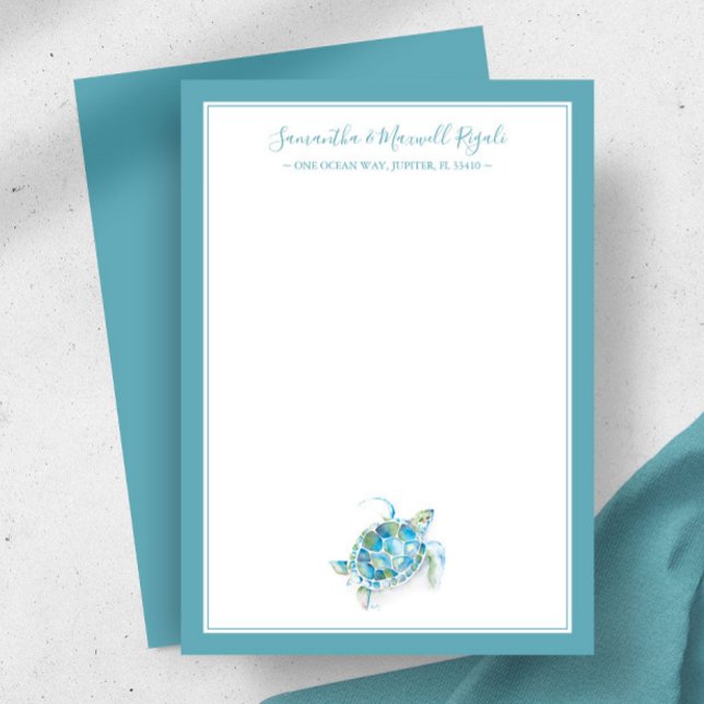 Tarjeta Pequeña Estacionamiento personalizado de tortuga marina pa (Personalized stationery for women watercolor sea turtle art by Victoria Grigaliunas Do Tell A Belle)