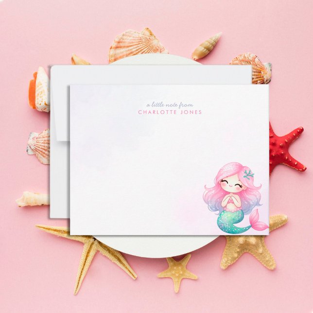 Tarjeta Pequeña Estacionería Cute Pequeña Sirena Acuarela Infantil (Subido por el creador)