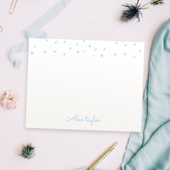 Tarjeta Pequeña Estacionería personalizada para niños estrellas az (Cute blue stars kids Personalized Stationery Note Card)