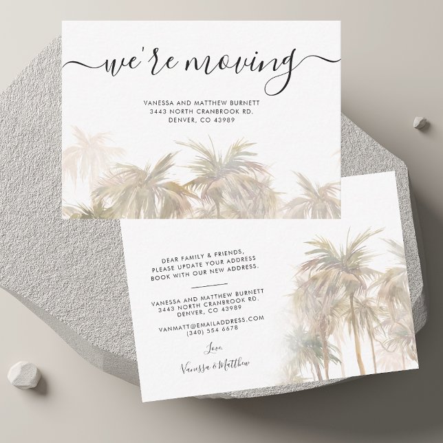 Tarjeta Pequeña Estamos Moviendo Palm Trees Dirección Cambio (We Are Moving Palm Trees Address Change Note Card)