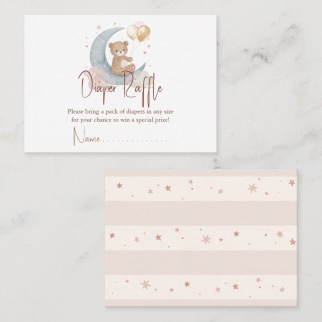 Tarjeta Pequeña Estamos Por La Luna Teddy Bear Diaper Raffle (Anverso / Reverso)