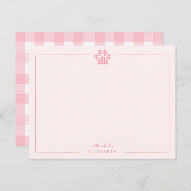 Tarjeta Pequeña Estampado de patas de gingham rosa para bebé perso (Anverso / Reverso)