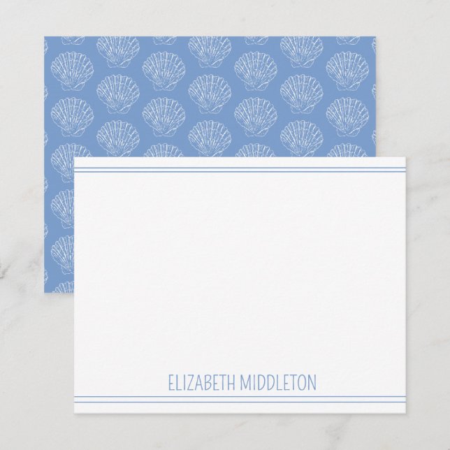Tarjeta Pequeña Estanques blancos de vieiras en azul personalizado (Anverso / Reverso)