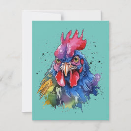 Tarjeta Pequeña Estilo de acuarela de pollo de gallo de campo