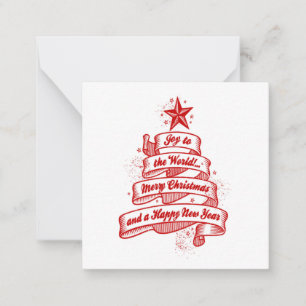 Tarjeta Pequeña Estilo Retro Navidad Fiesta Alegría Rojo Blanco Pe