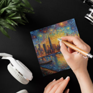 Tarjeta Pequeña Estilo Van Gogh del Skyline de la ciudad de Nueva