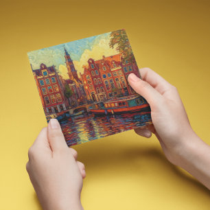 Tarjeta Pequeña Estilo van Gogh en los canales de Amsterdam