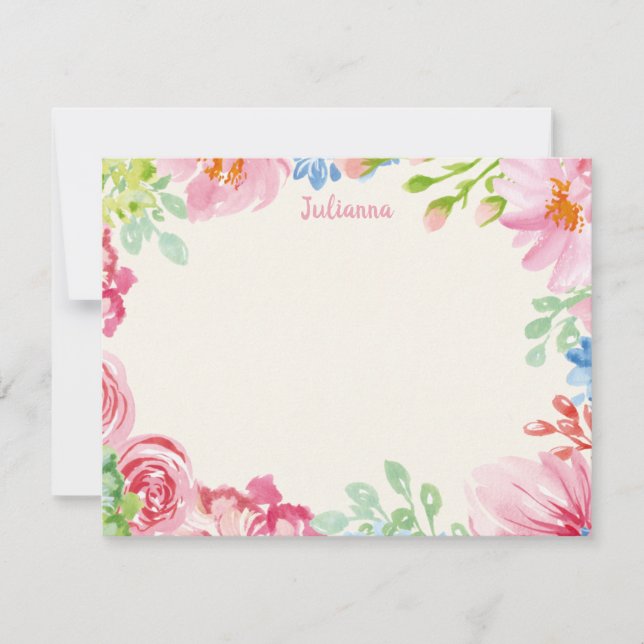 Tarjeta Pequeña Estiloso acuarela floral personalizada Stationery (Anverso)