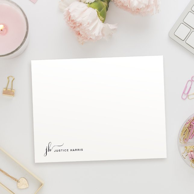 Tarjeta Pequeña Estiloso guión Monograma Estacionamiento personali (Stylish Script Monogram Personalized Stationery Note Card)