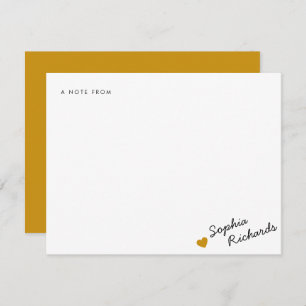 Tarjeta Pequeña Estiloso Mustard Yellow Feminine Heart Stationery