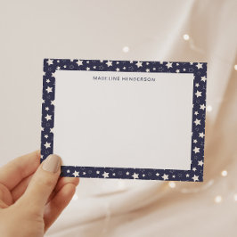 Tarjeta Pequeña Estrellas blancas brillantes monograma azul turbio